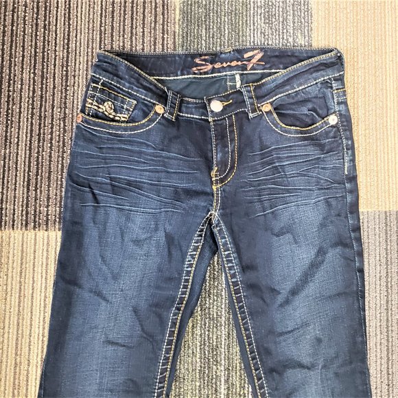 Seven7 Women's Size 8 Blue Curvy Bootcut Dark Wash Cotton Blend Stretch Jeans - Picture 2 of 11